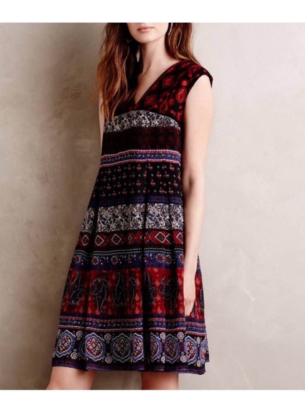 Kas New York Anthropologie Lourdes swing dress bohemian with embroidery